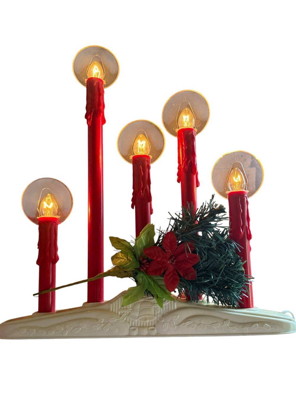 Vintage 5-Light Halo Candelabra with red candles